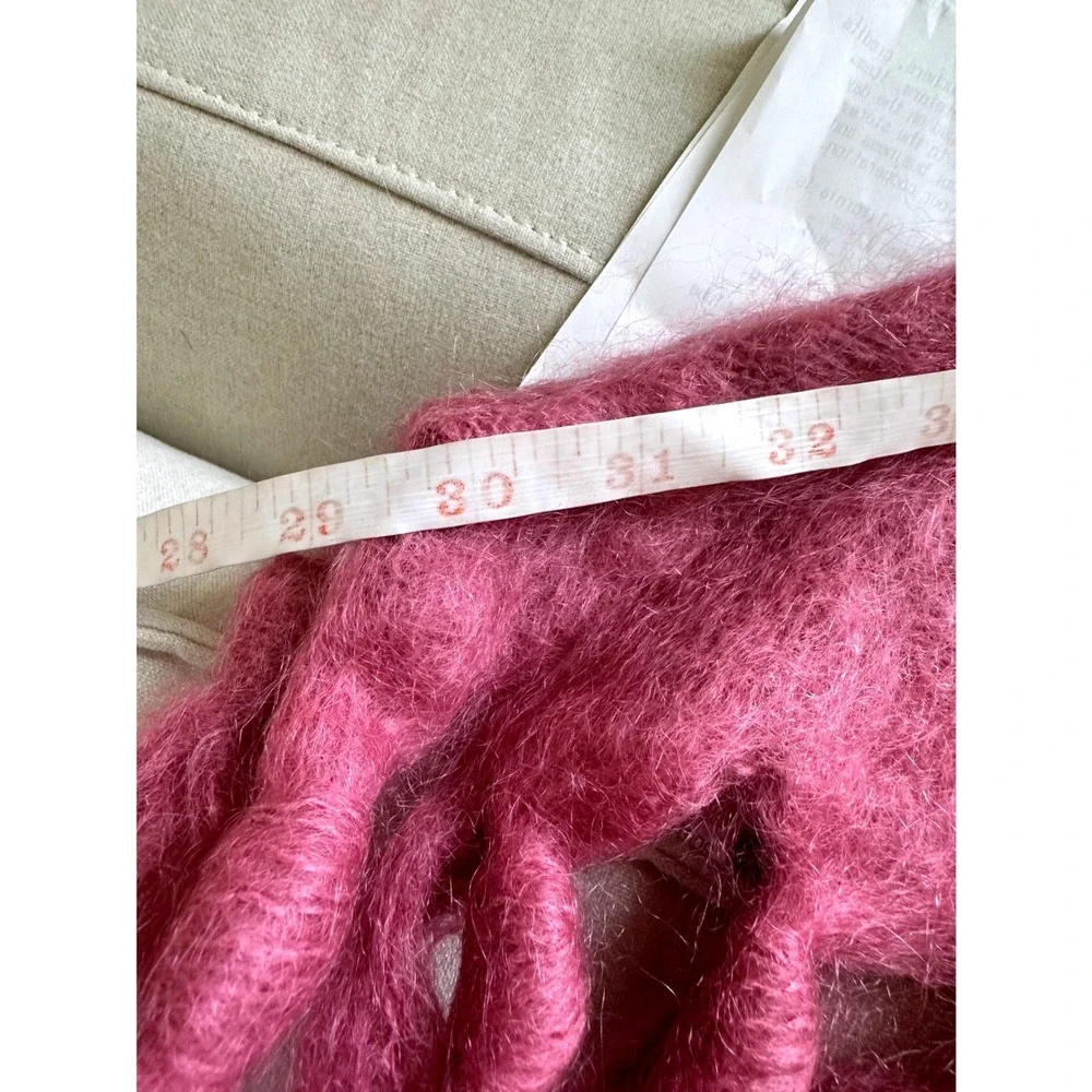 Vintage 80s St Albans Pure Mohair Pile Wrap Shawl Fringe Berry Pink Magenta